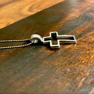Platinum Plated Ball Chain Ornate Cross Pendant Necklace